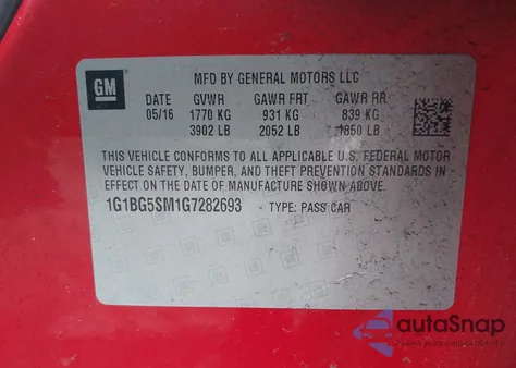 2016 Chevrolet Cruze Premier Auto z USA, uszkodzony, nr VIN 1G1BG5SM1G7282693